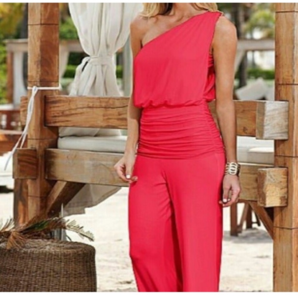 Venus one shoulder pink jumpsuit medium